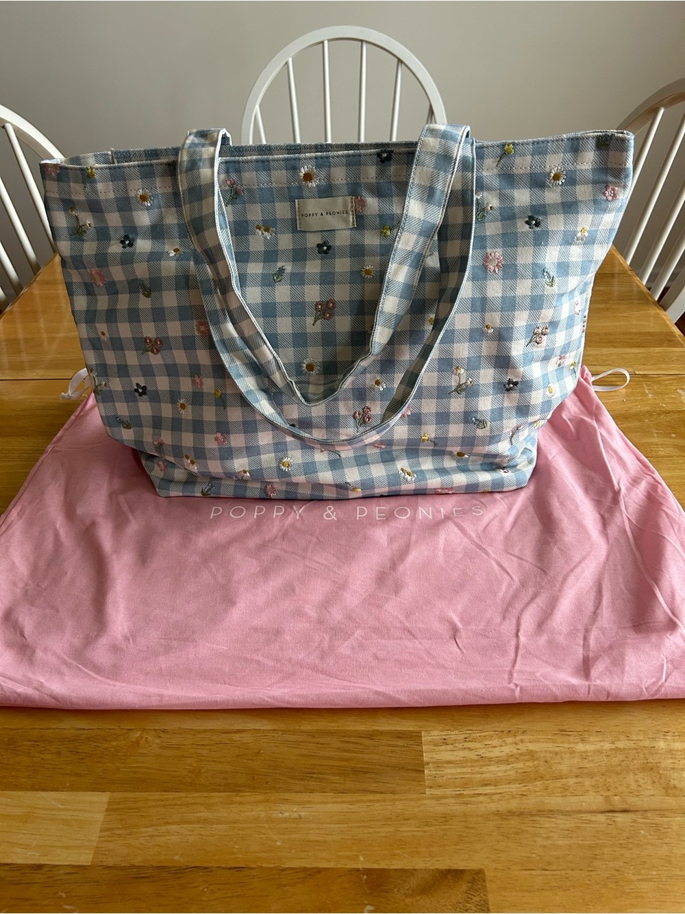 Poppy & Peonies Everything Tote Blue Gingham